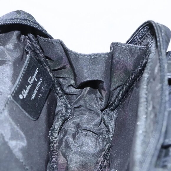 Salvatore Ferragamo Hand Bag Nylon Silver Black Auth am7194 - Picture 12 of 16